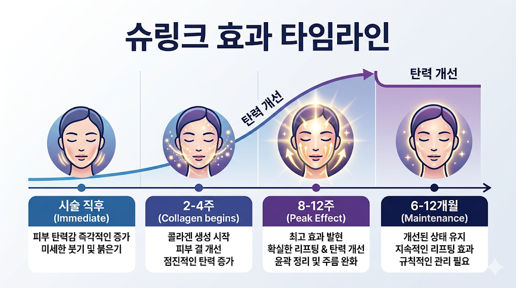 구월동 슈링크 시술 후 시기별 리프팅 효과 및 유지기간 그래프