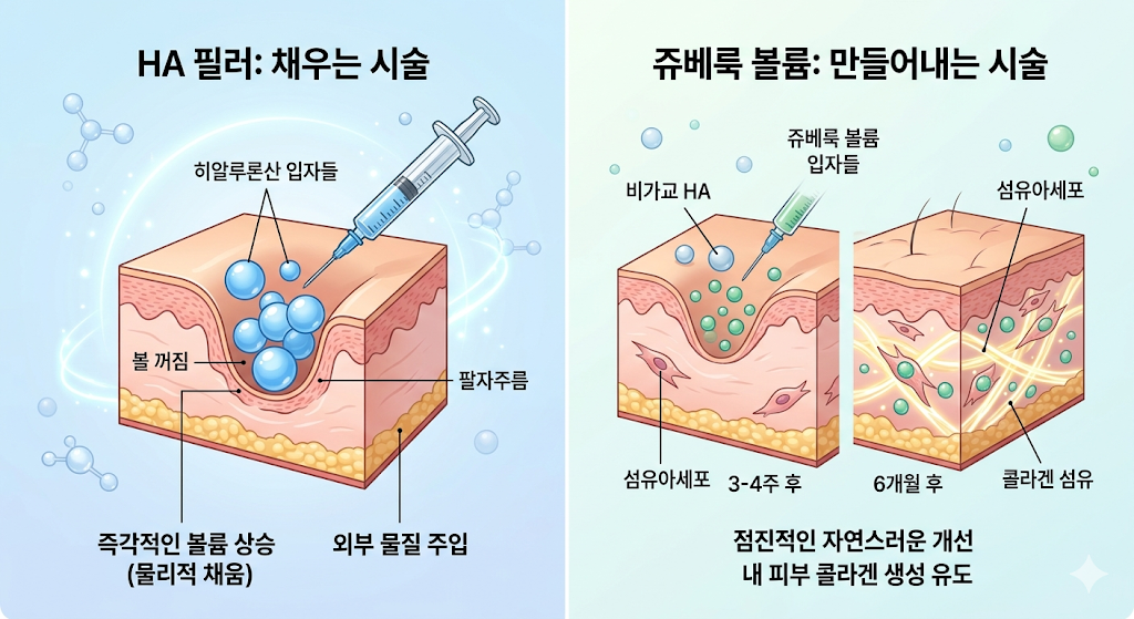 구월동 쥬베룩 볼륨 필러 차이 콜라겐 부스터 작용 원리 비교